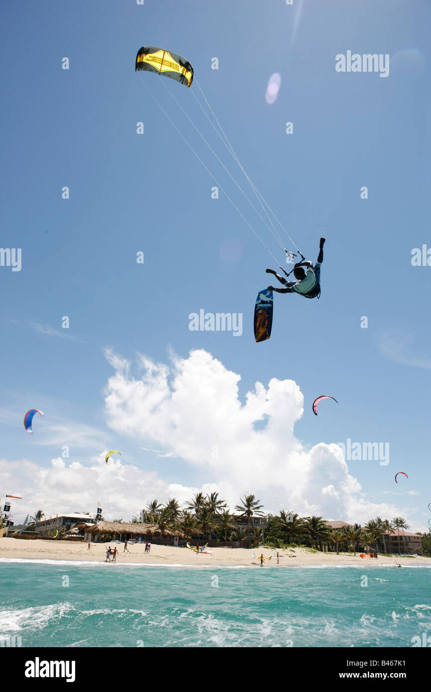 kite boarding at kite beach in the Dominican Republic Stock Photo Alamy
