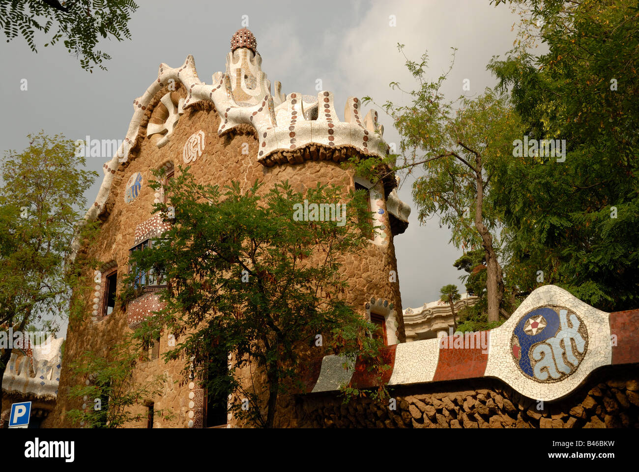 Building designed by Antoni Gaudi in Park Guell, Barcelona Spain Stock ...