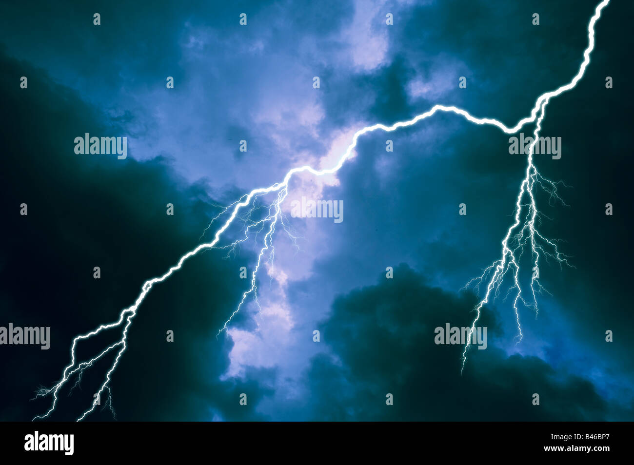 Double bolts of lightning in a cloudy Florida sky Stock Photo