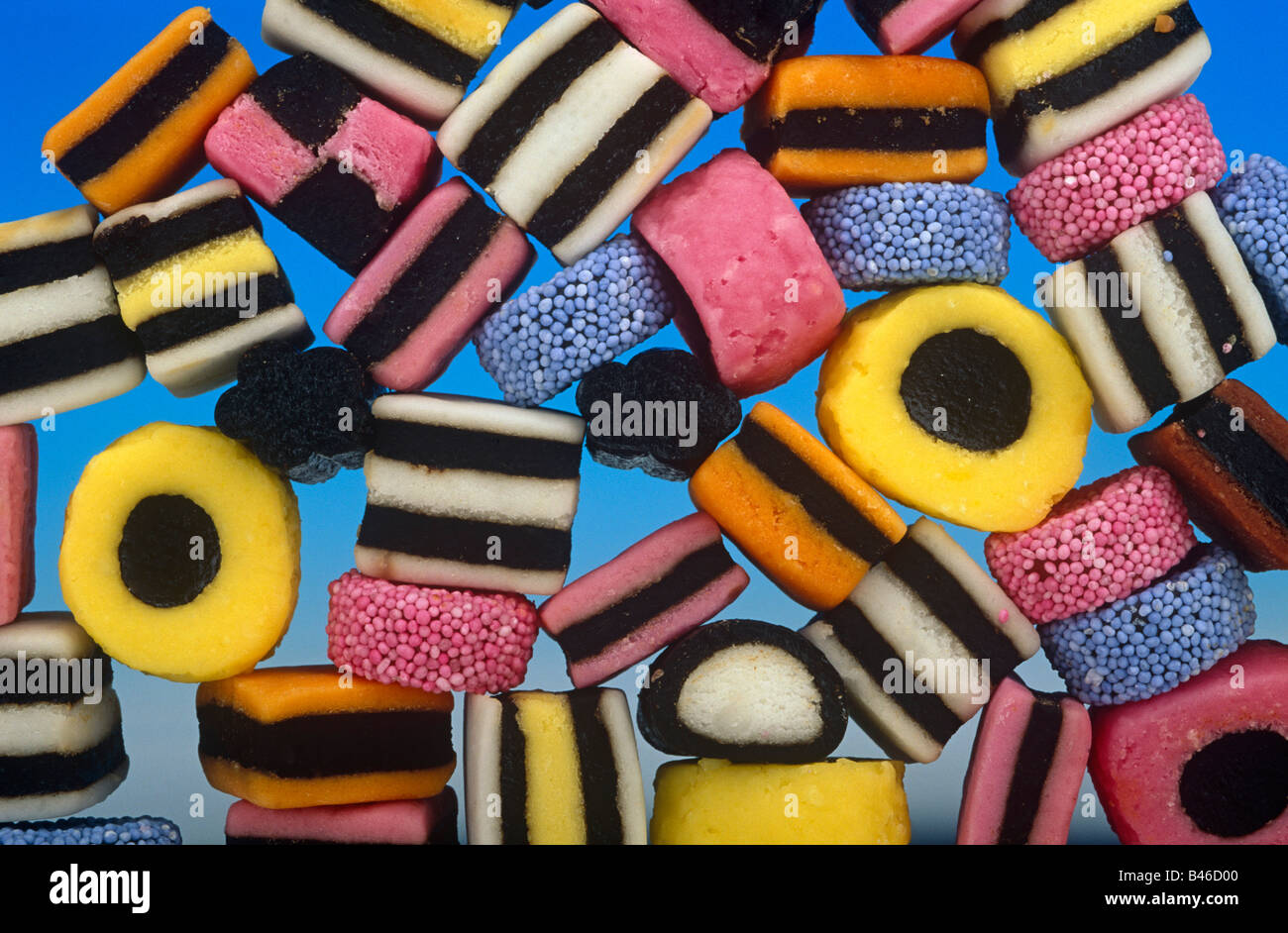 Liquorice Allsorts Close up Different colours SWEETS Stock Photo Alamy