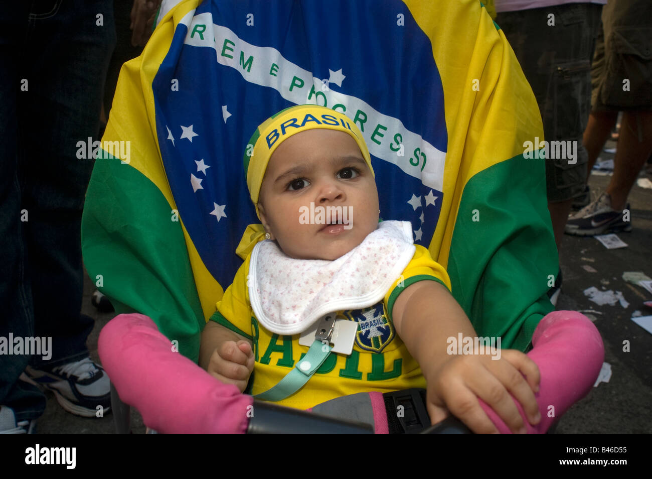 An infant dressed in Brazilian colors at the 24th Annual Brazil Day Festival in Little Brazil Stock Photo
