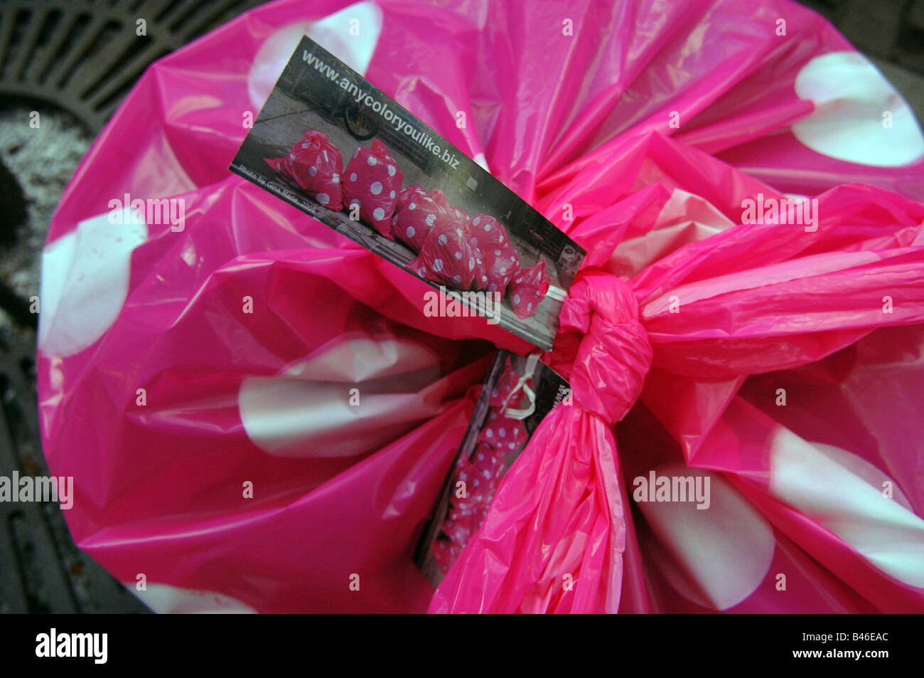 Colorful pink polka dot plastic trash bags are collected in the Meatpacking  district in New York Stock Photo - Alamy