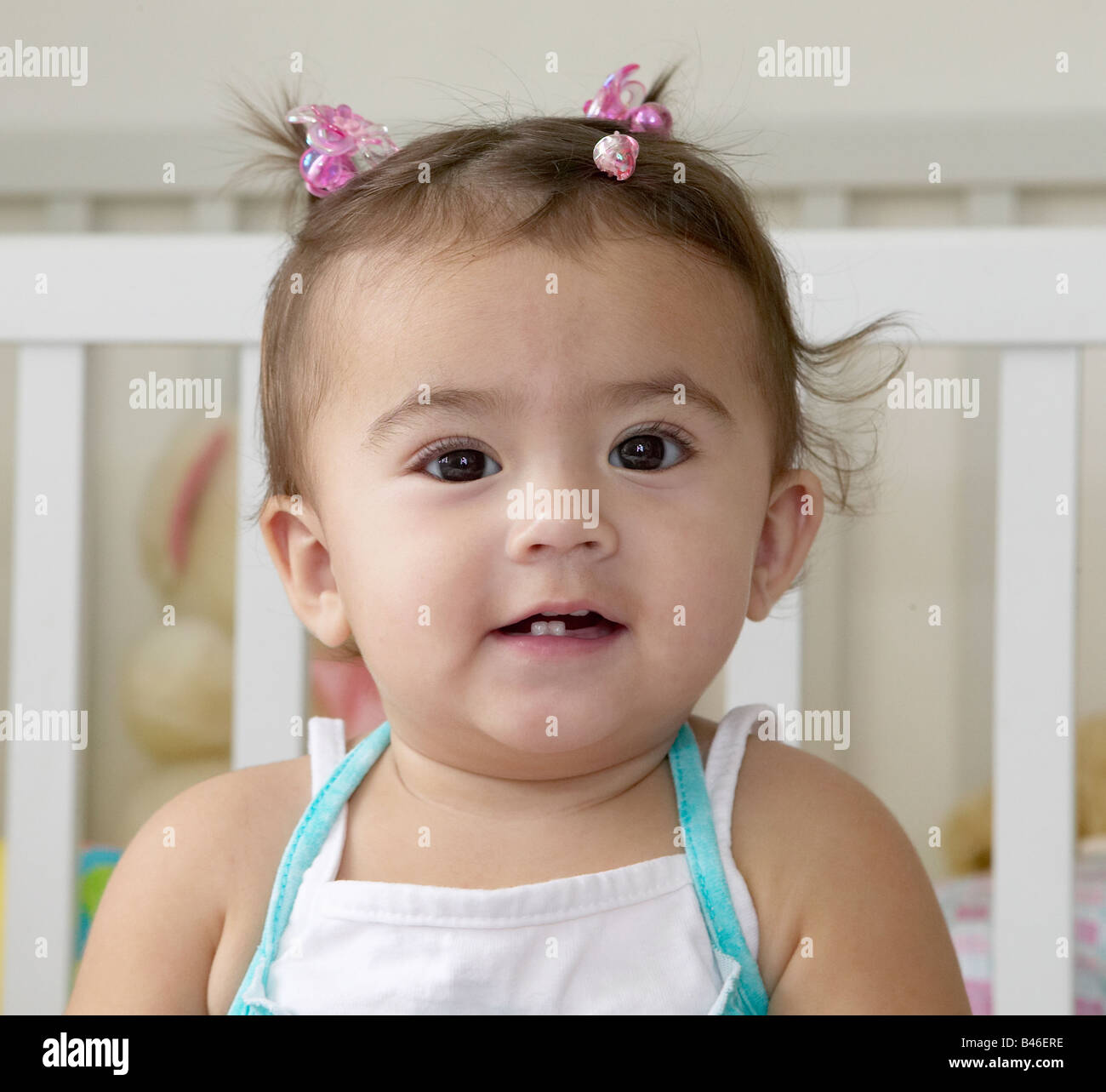 Baby at home in crib Stock Photo Alamy