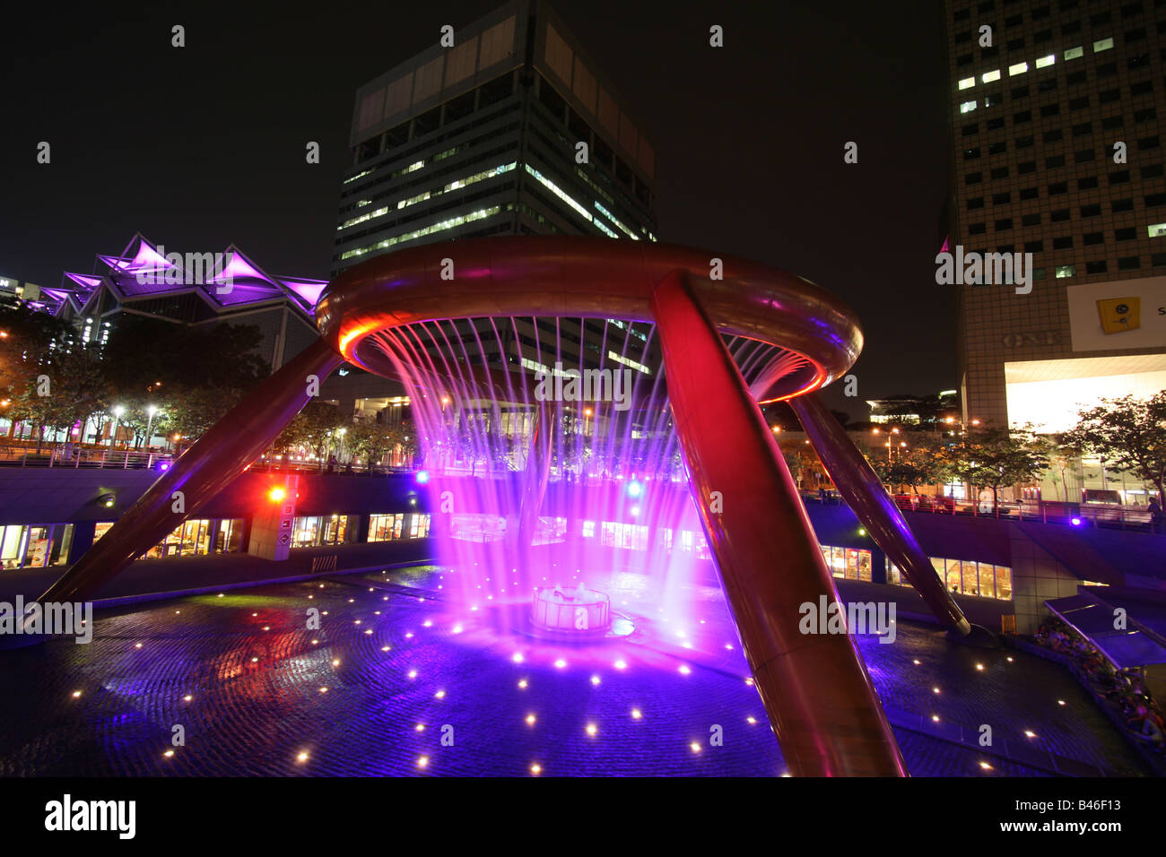 Light show at Fountain of Wealth, Suntec City, Singapore. Stock Photo