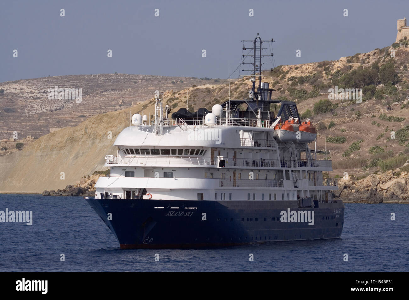 The luxury yacht MV Island Sky off Gozo, Malta Stock Photo
