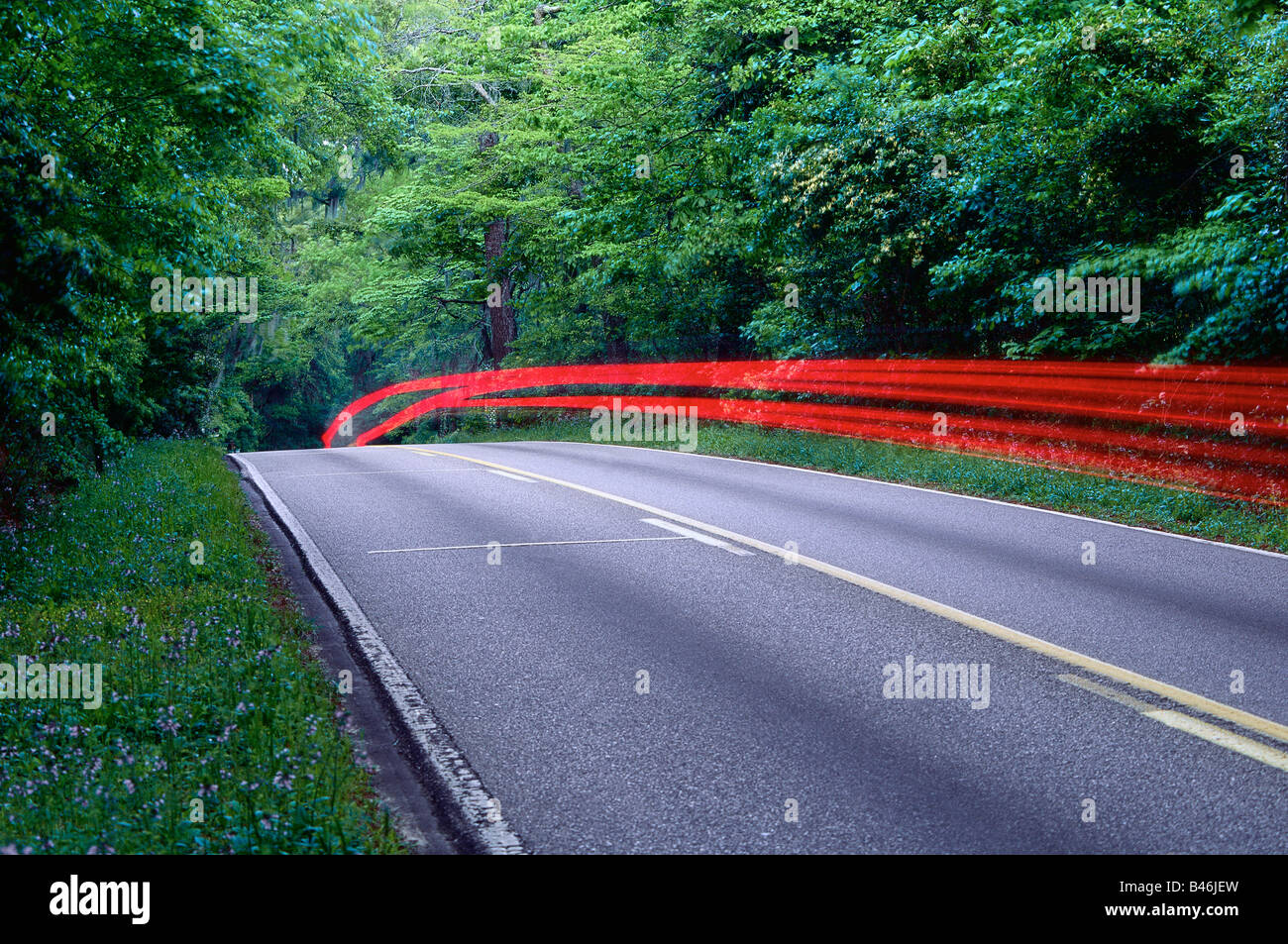 Streaking Taillights on Rural Road, Tallahassee, Florida, USA Stock Photo Alamy