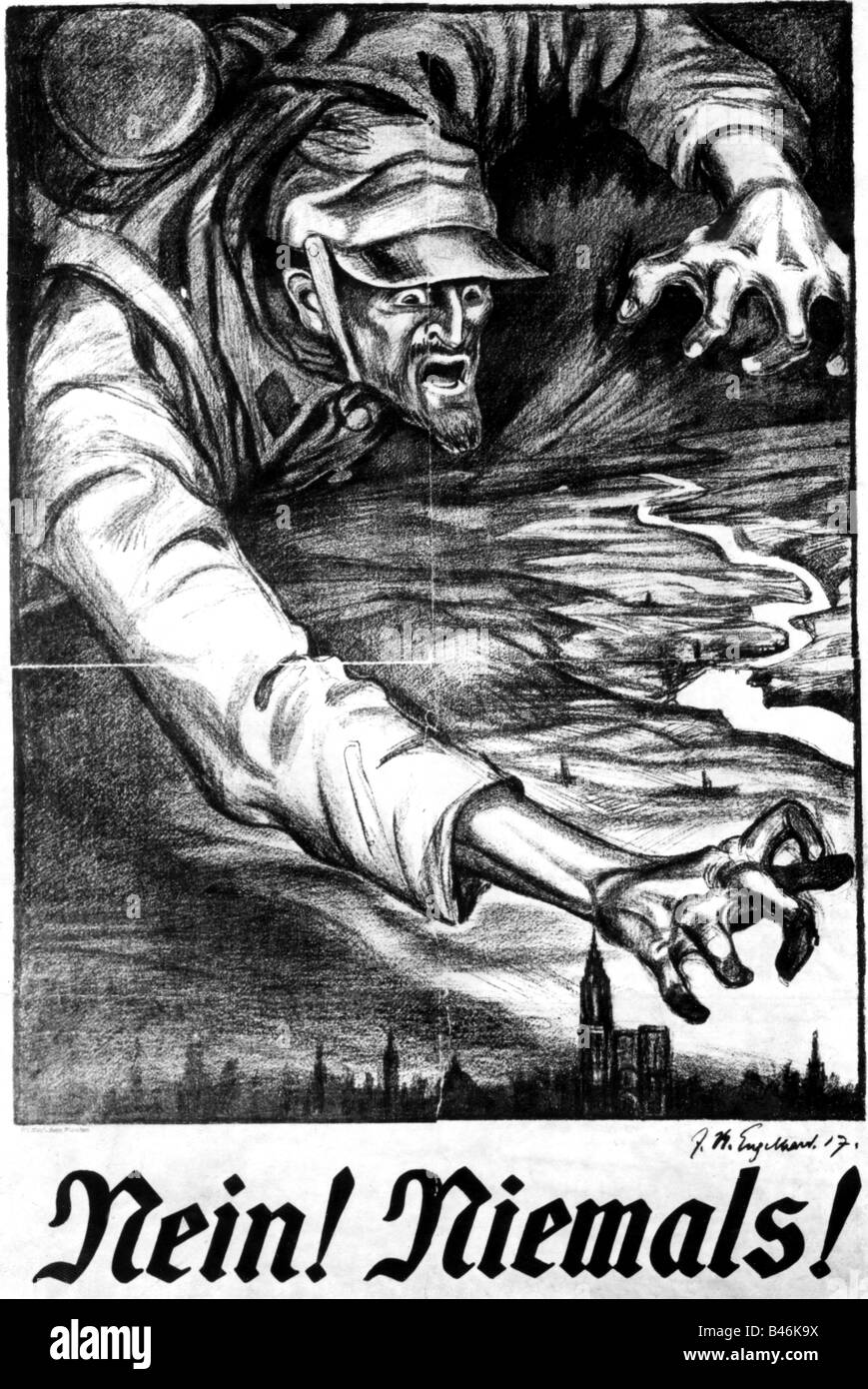 events, First World War / WWI, propaganda, poster 'Nein! Niemals!' (No! Never!), by J. K. Engelhard, Germany, 1917, Stock Photo