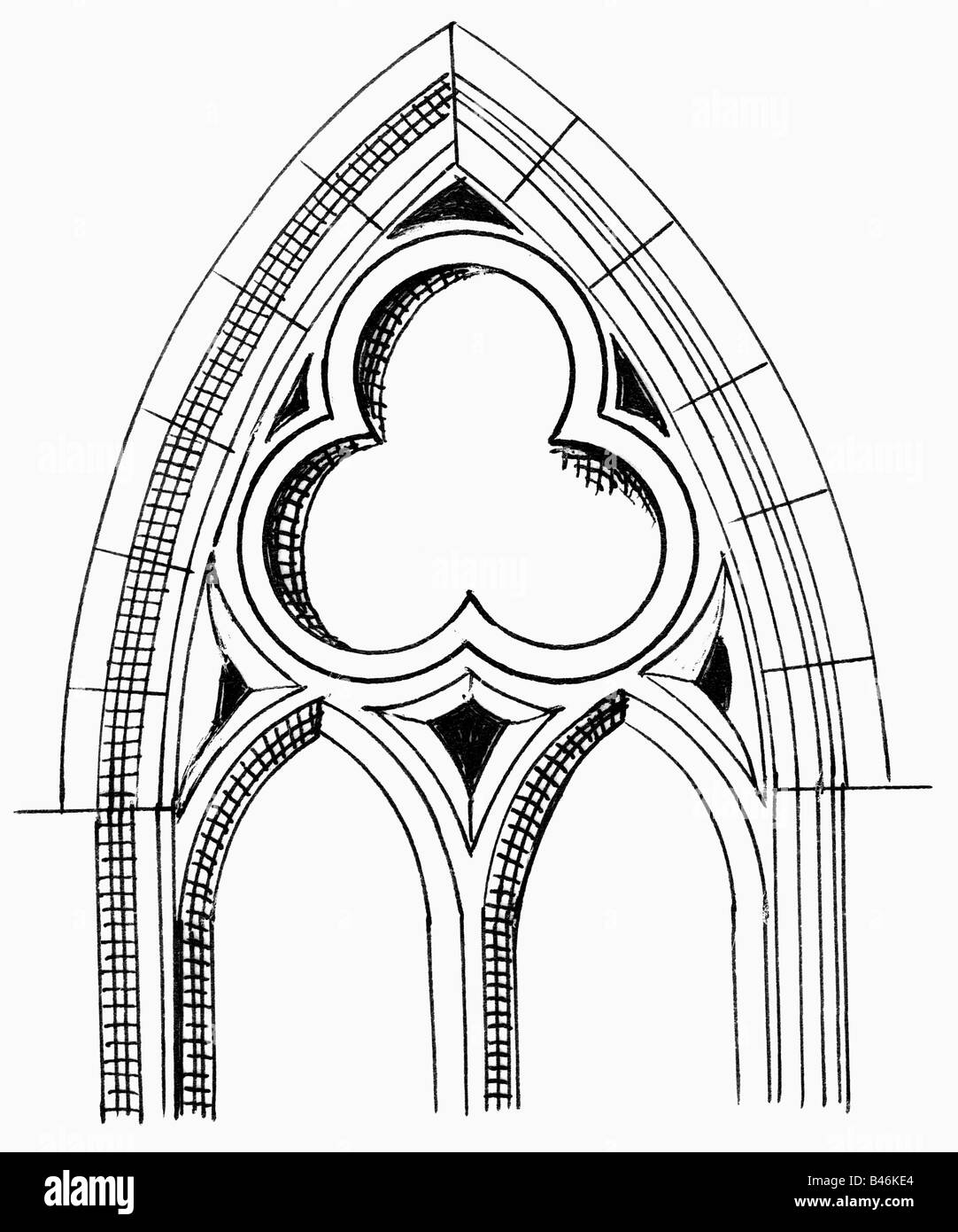 architecture, houses, detail, Gothic window, drawing, middle ages Stock