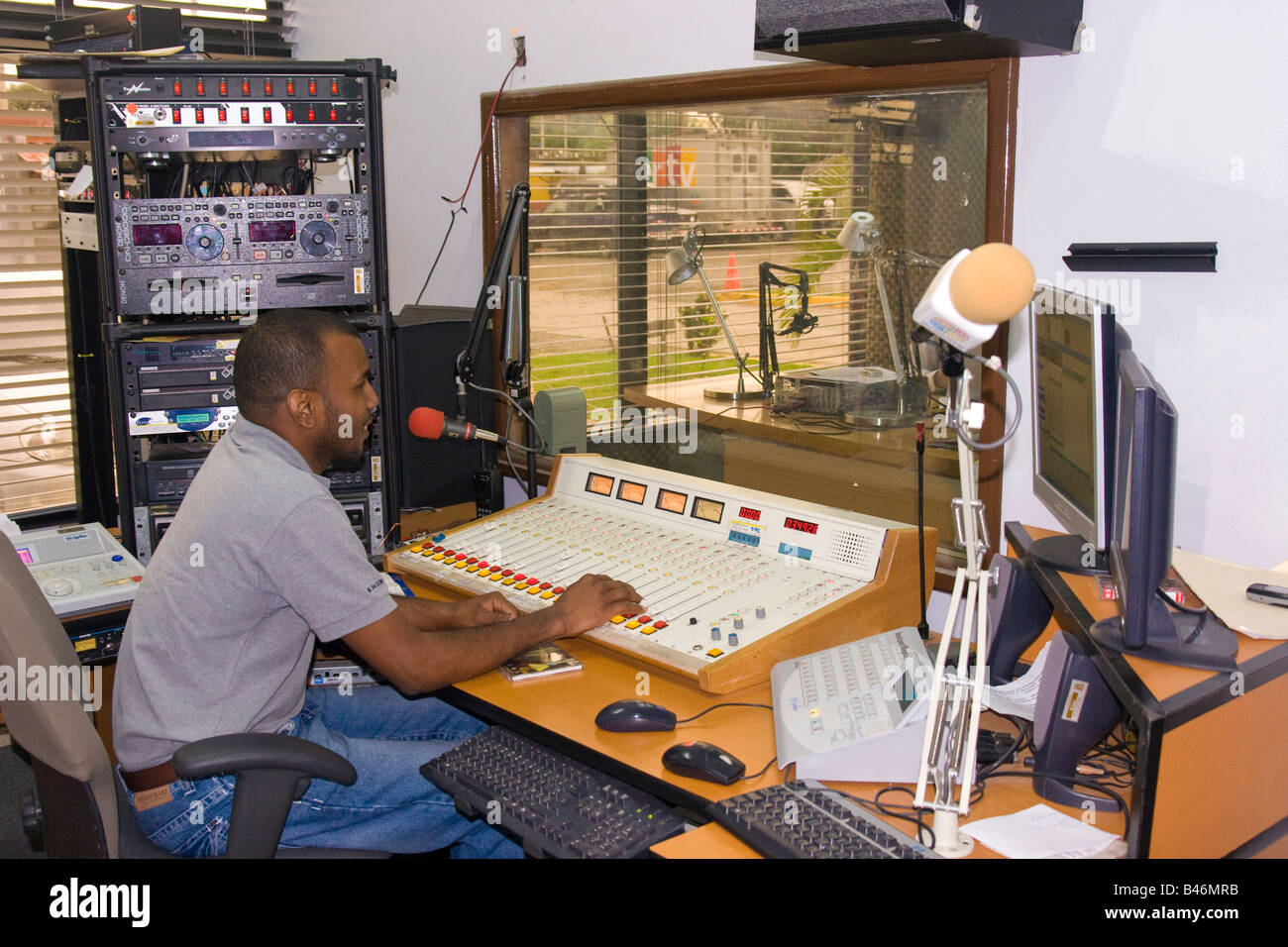 La Nacional Radio Station console operator. Panama City, Republic of Panama,  Central America Stock Photo - Alamy