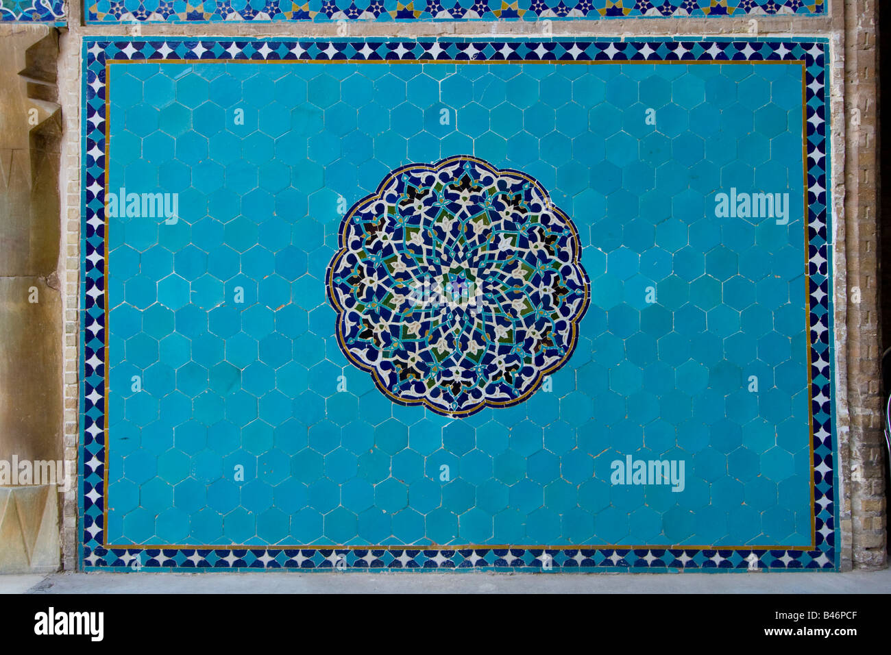Decorative Tiles Inside Jameh Masjid or Friday Mosque in Yazd Iran Stock Photo