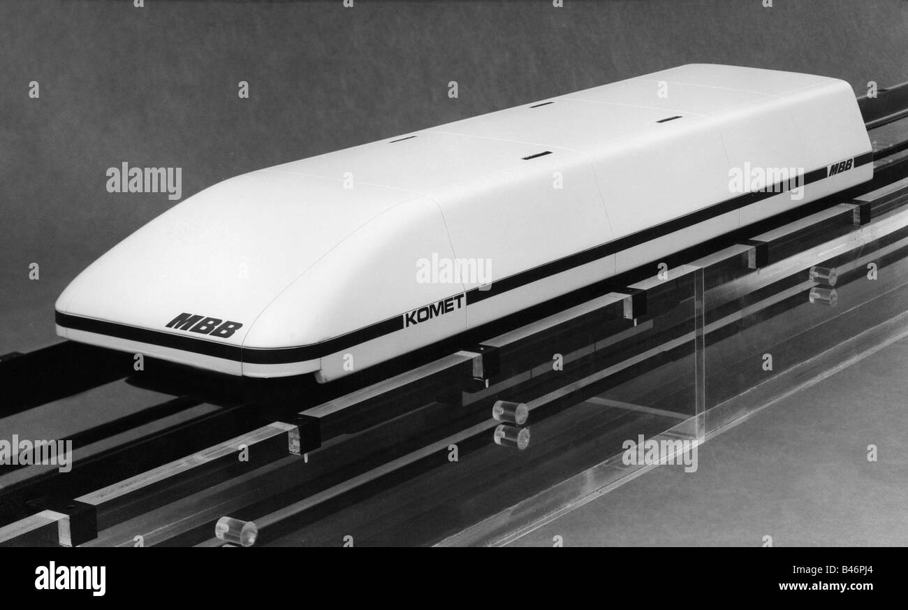 transport / transportation, railway, Transrapid, experimental component test vehicle with magnetic suspension and guidance for 400 km/h by Messerschmitt-Bölkow-Blohm (MBB), Munich Allach and Ottobrunn, West Germany, 1974, Stock Photo