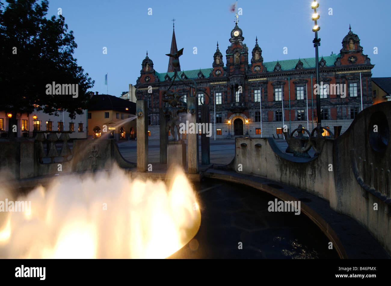 Fountain in front of the Rådhus Stortorget Malmö Skåne Sweden Stock Photo