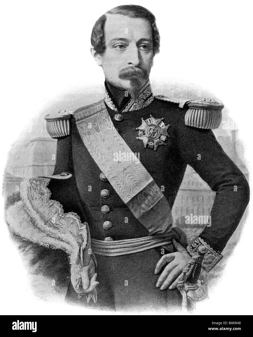 Napoleon III, 20.4.1808 - 9.1.1873, Emperor of the French 2.12.1852 - 2.9.1870, half length, lithograph by Lafosse, 1853, , Stock Photo