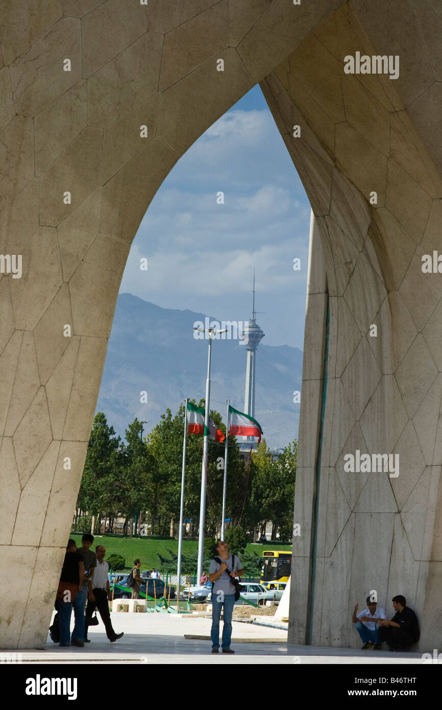 Burj e Milad Behind Azadi or Freedom Monument in Tehran Iran Stock ...