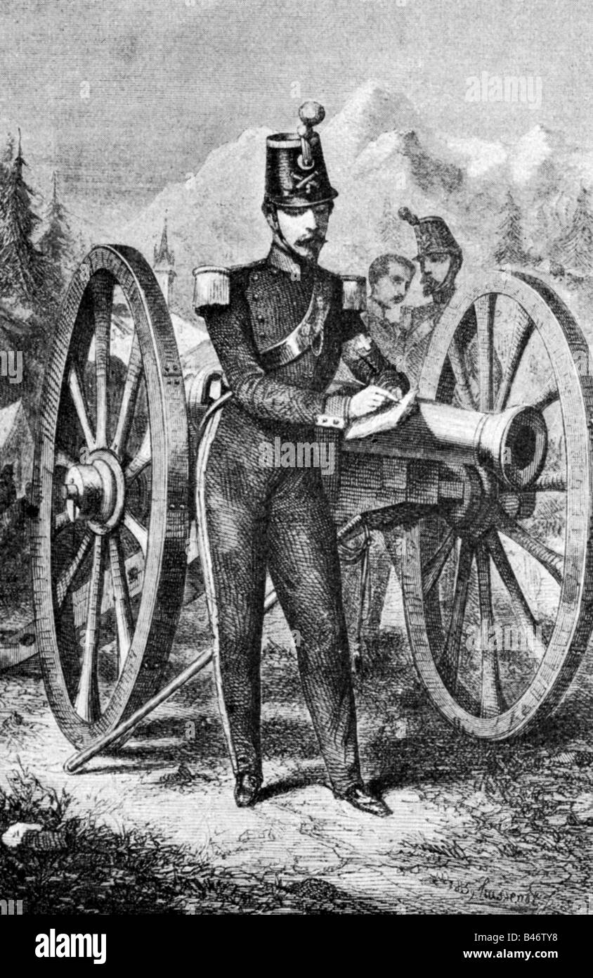 Napoleon III, 20.4.1808 - 9.1.1873, Emperor of the French 2.12.1852 - 2.9.1870, full lenht, as Captain of Artillery at Thun, 1834, wood engraving, 19th century, , Stock Photo