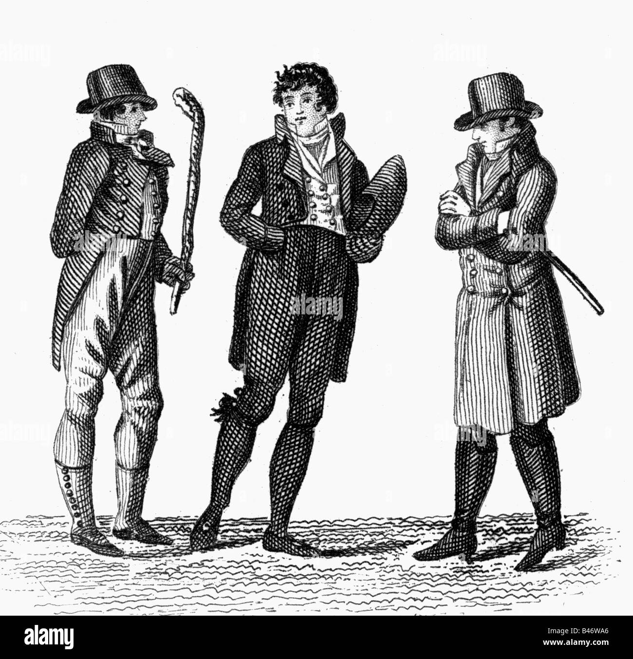 fashion, 19th century, mens fashion, Germany, Leipzig , 1804, Stock Photo