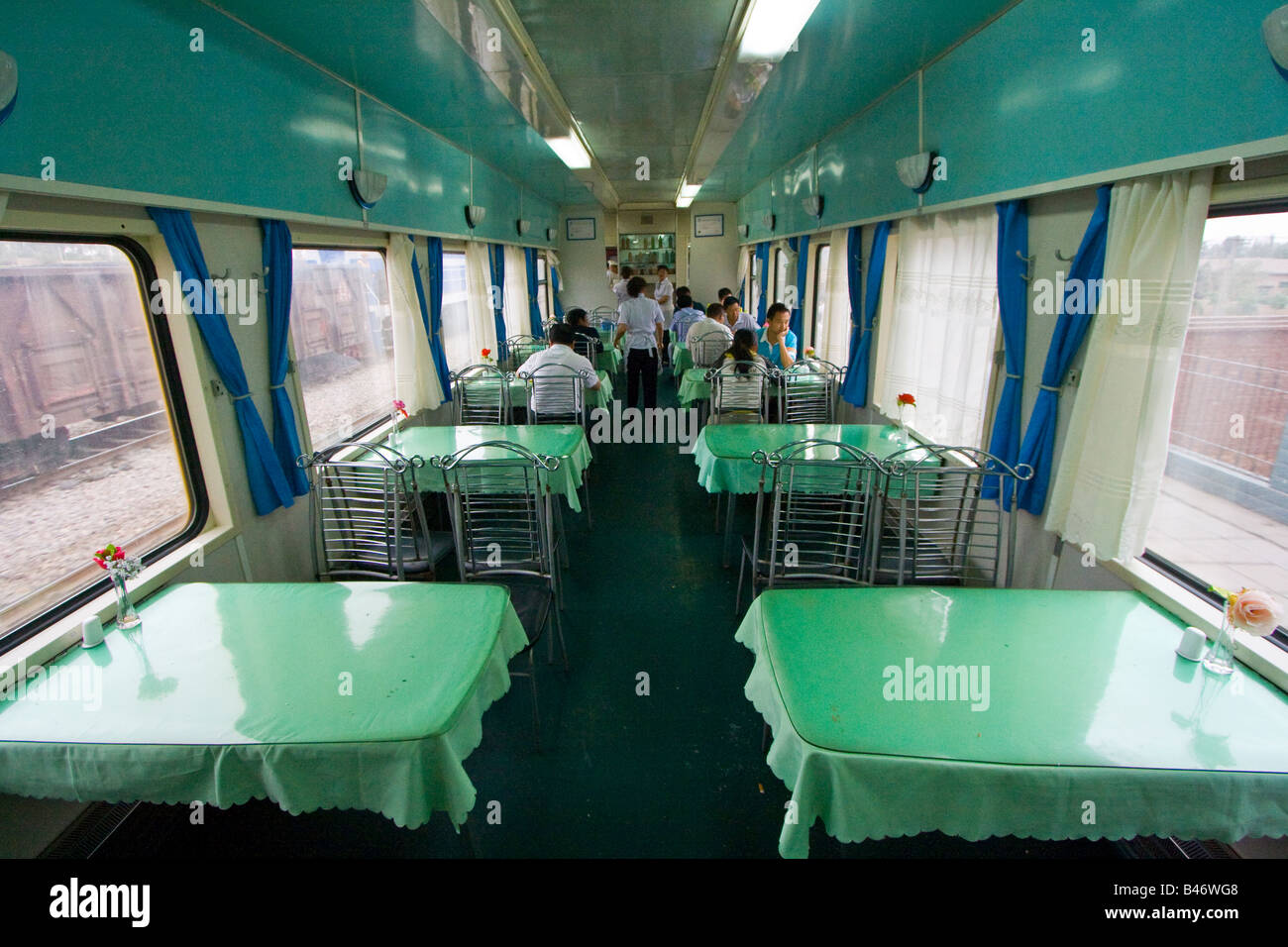Dining Compartment on a Chinese Train Stock Photo