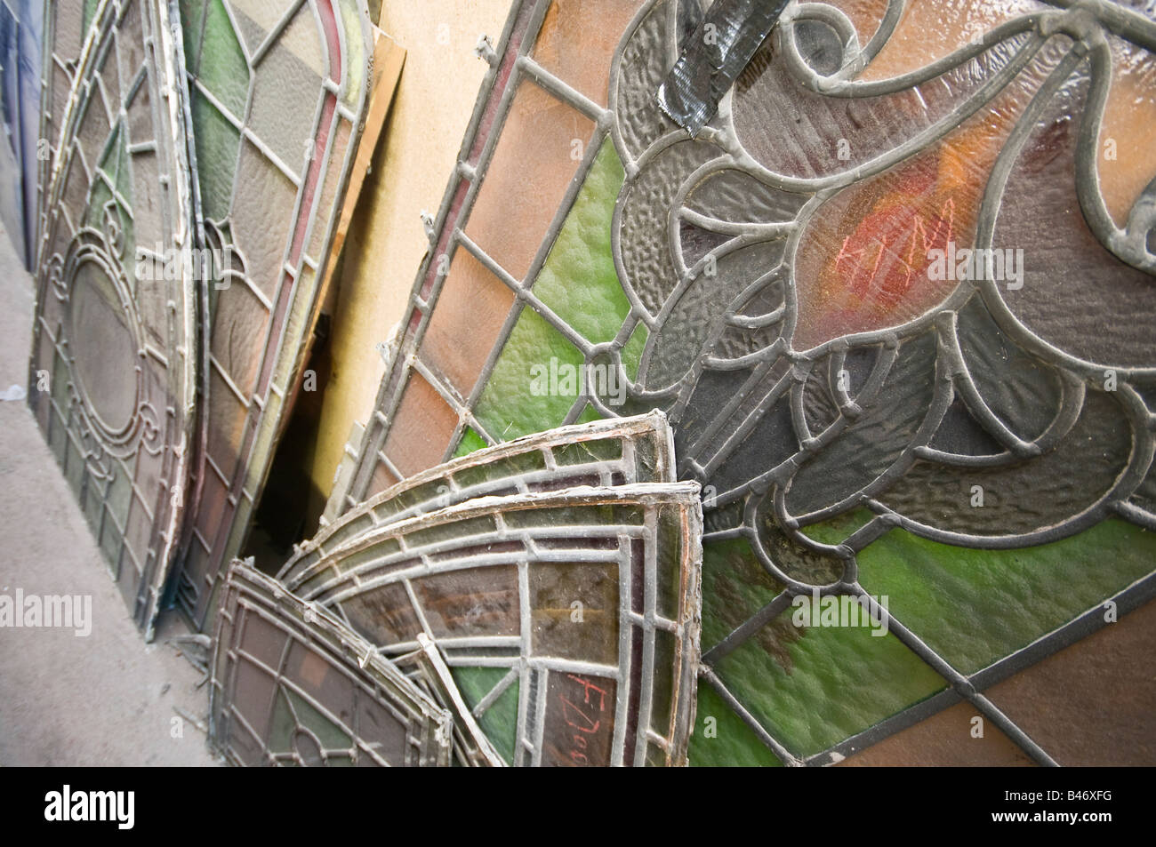 Restoring an old stained glass church window Stock Photo Alamy