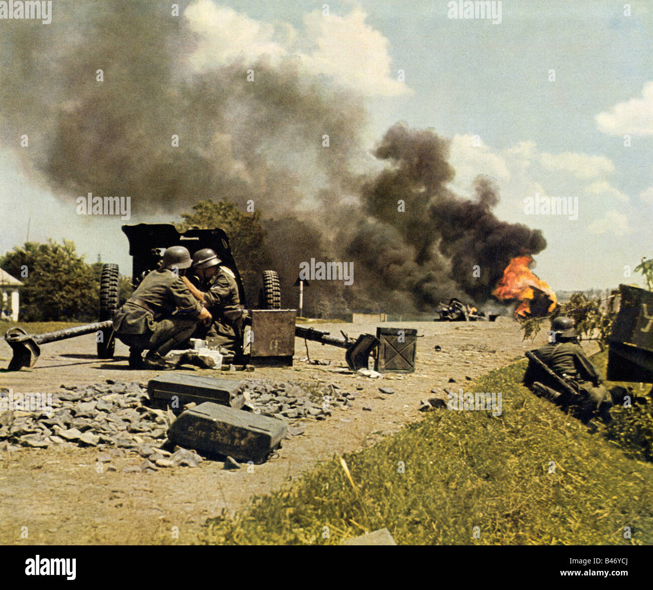 Wehrmacht Anti Tank Guns German Panzerjager or tank hunters in action on the Eastern Front in WW II Russian campaign Stock Photo