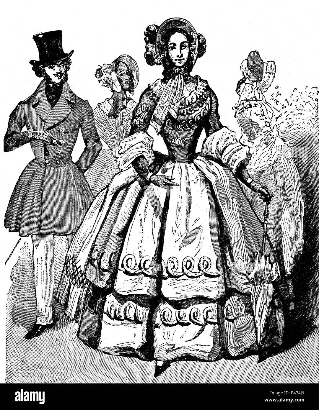 fashion, 19th century, ladies and mens fashion, Germany, 1832, Stock Photo