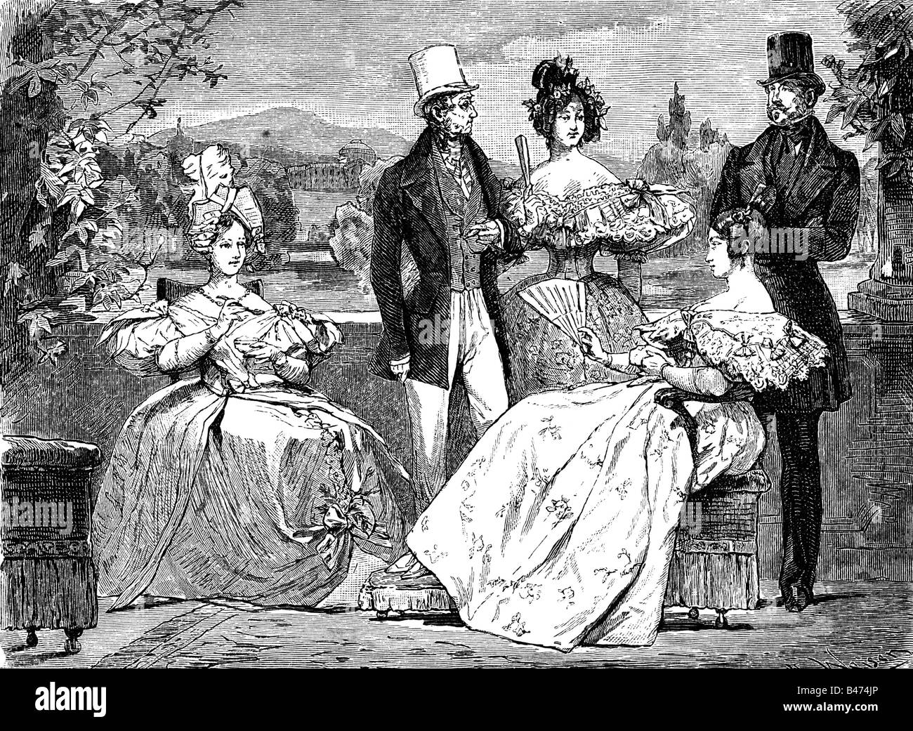 fashion, 19th century, ladies and mens fashion, Austria, Vienna, 1835, Stock Photo