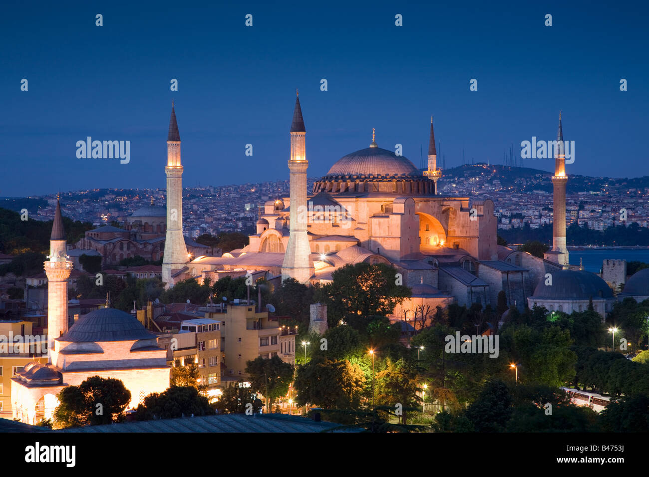 Turkey Istanbul Elevated view of the Hagia Sophia Mosque Stock Photo