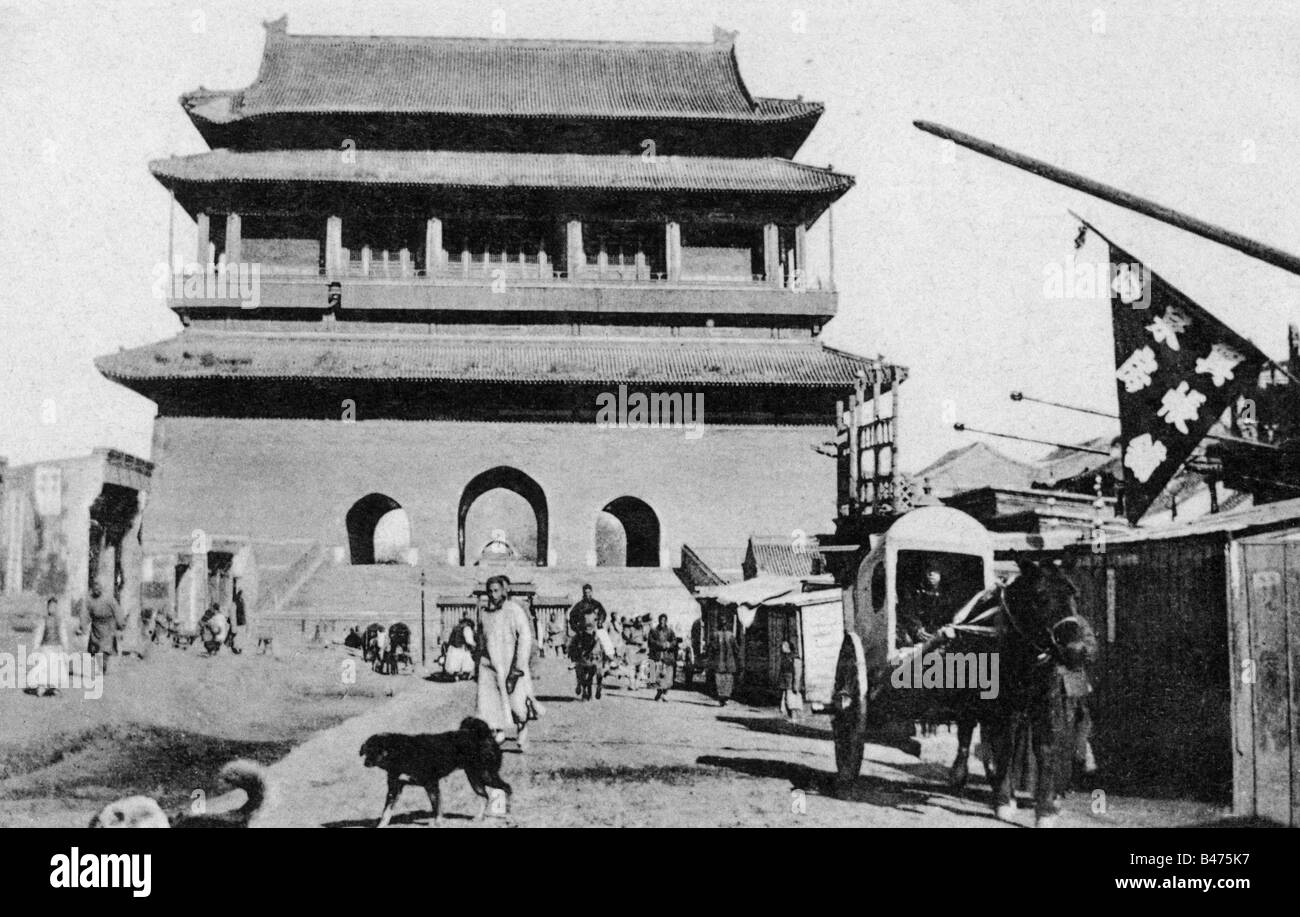 geography / travel, China, Beijing, Drum Tower, picture postcard, circa 1900, Stock Photo