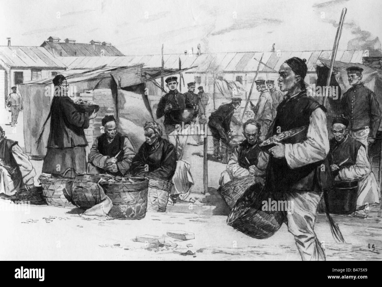 geography / travel, China, politics, German camp in Tianjin, drawing by O. Gerlach, after a photograph, Germany, 1901, Stock Photo