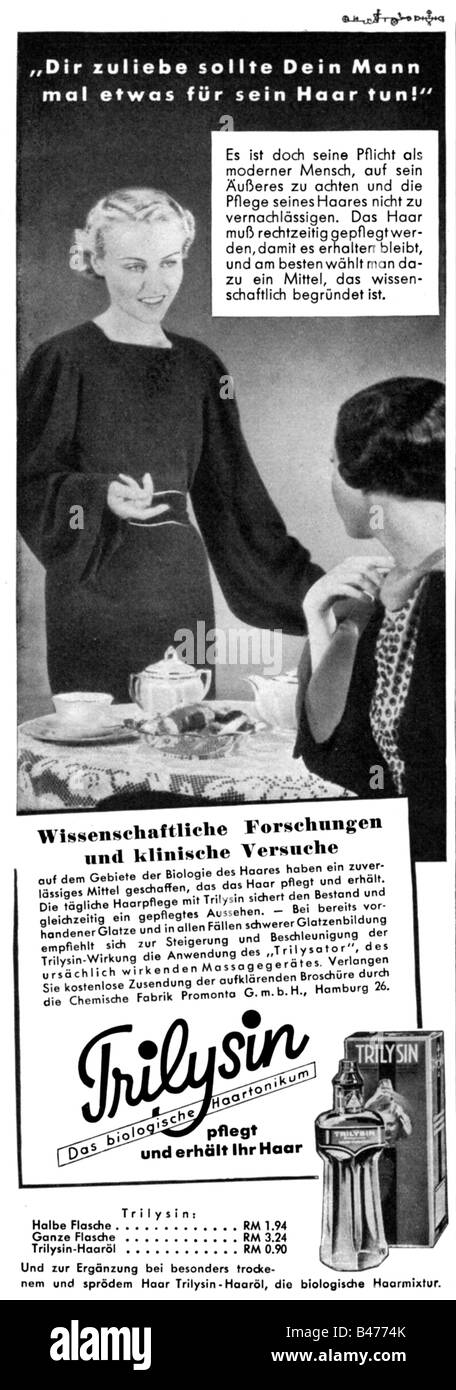 advertising, cosmetics, 'Trilysin' hair tonic, Promota GmbH, Hamburg, advert, 'Atlantis', May 1936, , Stock Photo