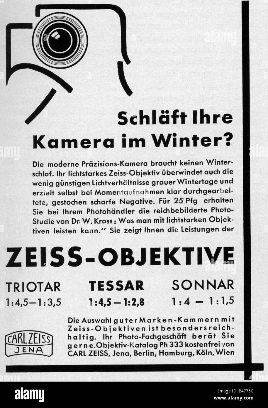 advertising, photography, lenses, Carl Zeiss, Jena, advert, "Atlantis", March 1937, , Stock Photo