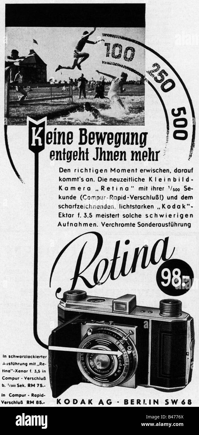 advertising, photography, cameras, "Retina", Kodak AG, Berlin, advert,  "Atlantis", June 1937 Stock Photo - Alamy