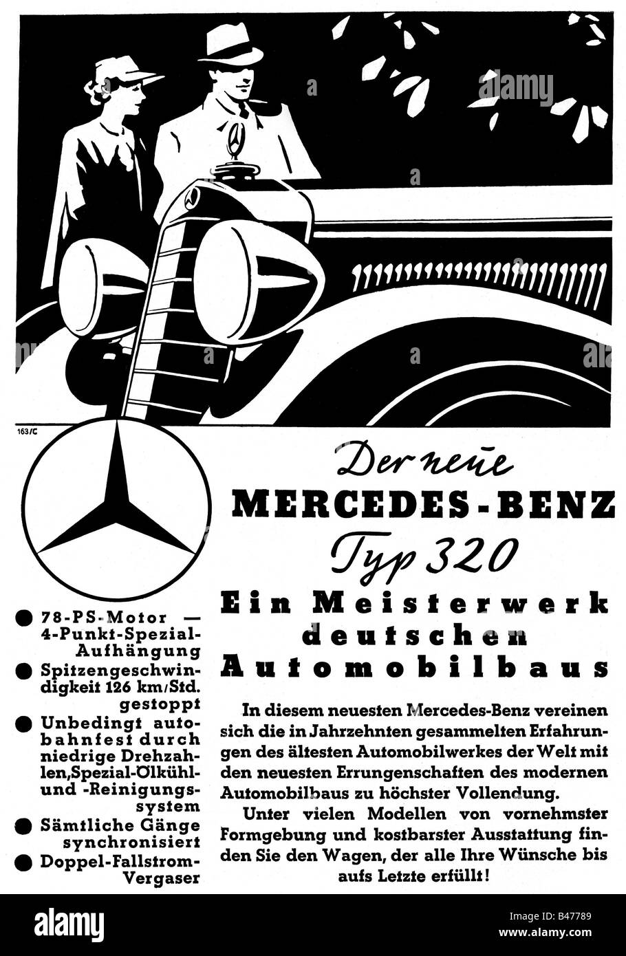 advertising, cars, Mercedes Benz 320, advert, 'Atlantis', August 1937, , Stock Photo