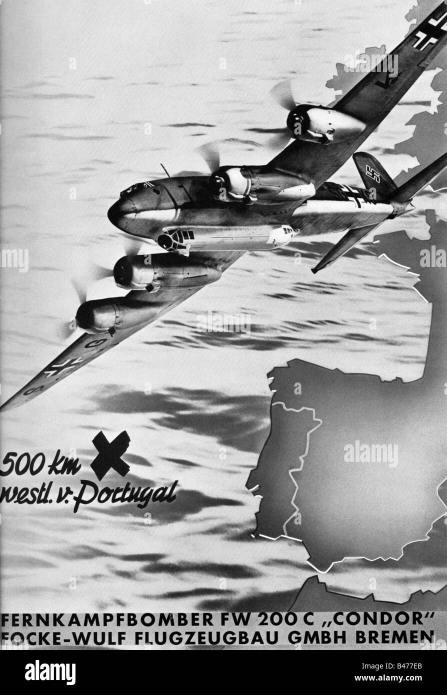 events, Second World War / WWII, aerial warfare, propaganda, Germany, bomber Focke Wulf 200 C 'Condor', advert, 'Atlantis', April 1941, , Stock Photo