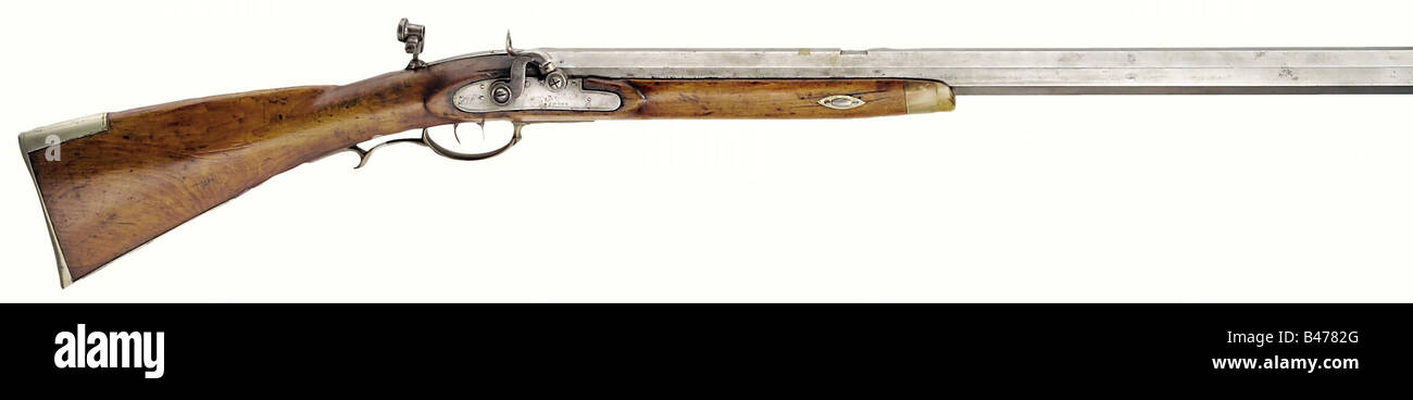 A percussion offhand target rifle, R. More, circa 1830. Heavy octagonal ...
