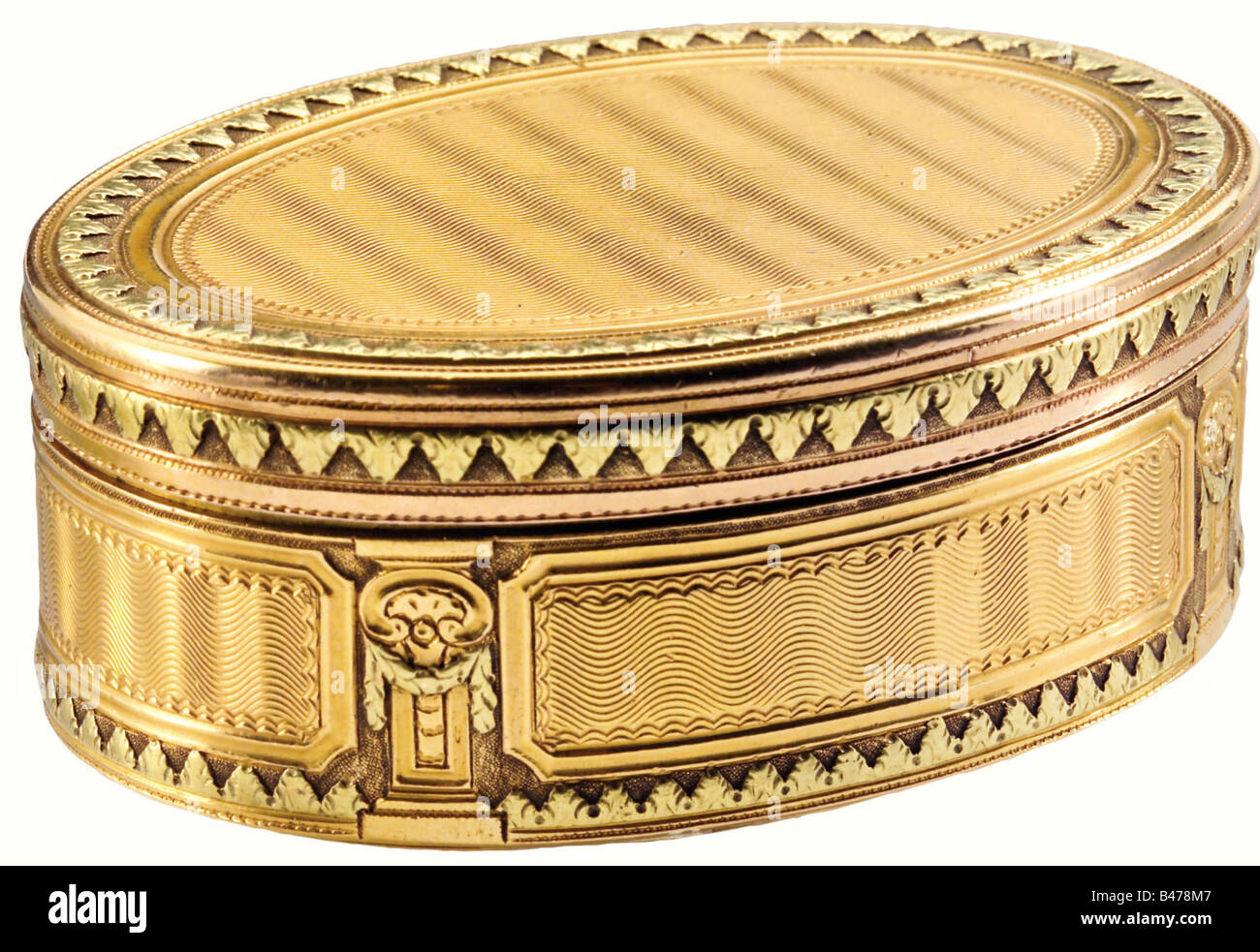 A Beautiful Three Colour Gold Oval Snuff Box