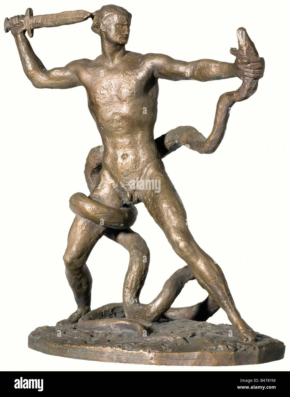 Ferdinand Liebermann (1883 - 1941) - The Fight., Small bronze sculpture, study for the Munich Freikorps monument on Giesinger Berg. Plinth signed on the reverse side with 'Liebermann'. Height 35,5 cm. In May 1942 Liebermann's Freikorps monument was unveiled at Giesinger Berg by Reichsstatthalter (i.e. Governour) Ritter von Epp and Lord Mayor Reichsleiter Fiehler. The study offered here was made in 1939/40 and was displayed at the Great German Art Exhibition in Munich, 1941. Ferdinand Liebermann finished his education at the Munich School of Arts and C, Artist's Copyright has not to be cleared Stock Photo