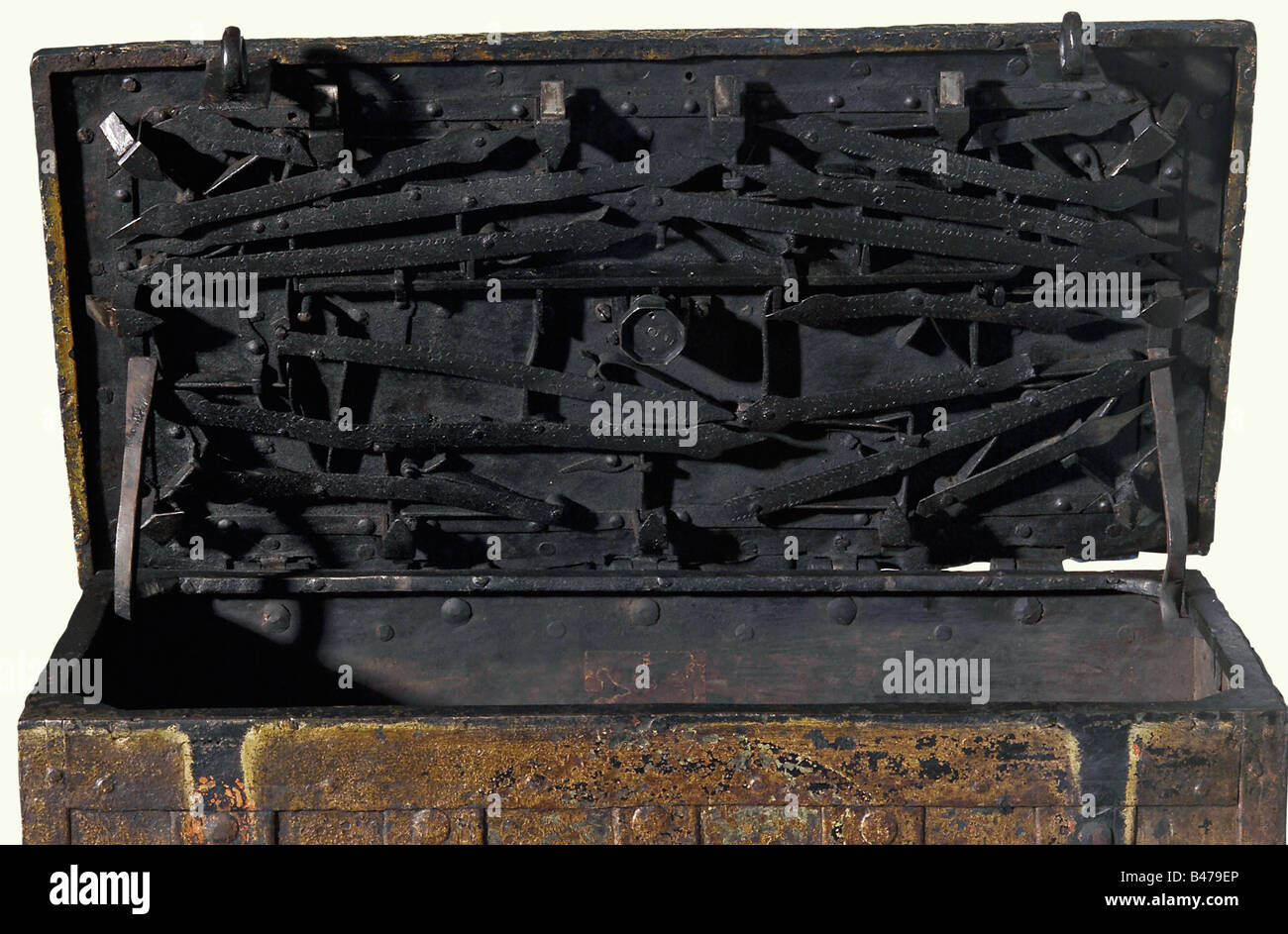 A large German strongbox, mid-17th century. The rectangular iron chest ...
