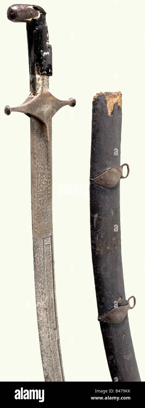 A Persian shamshir, 19th Century. Single-edged wootz-Damascus blade ...