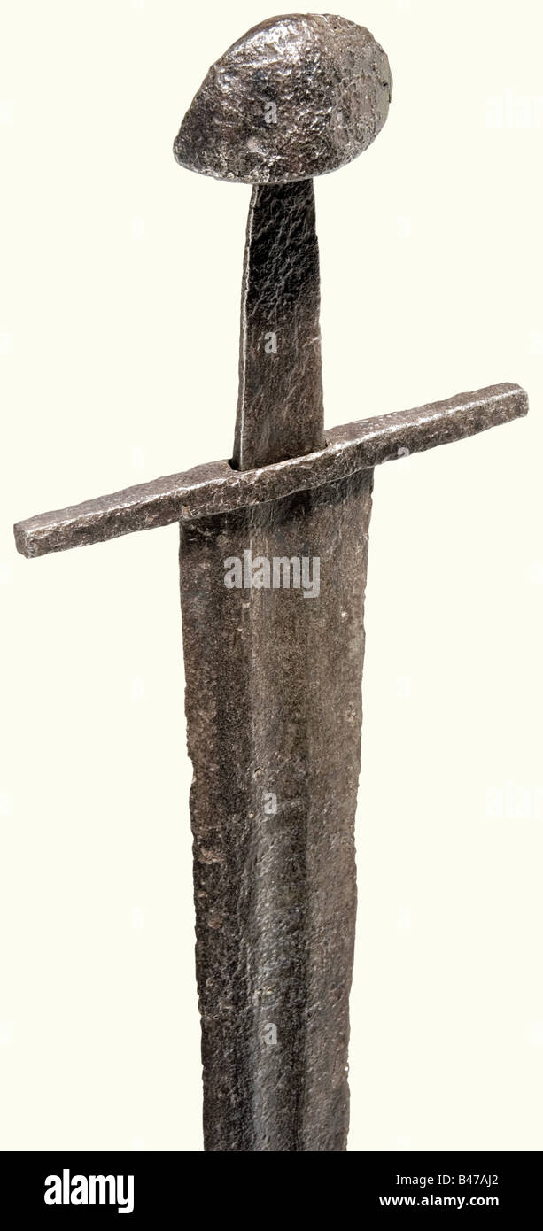 A knightly sword, German, 11th/12th centuries Heavy, double-edged ...