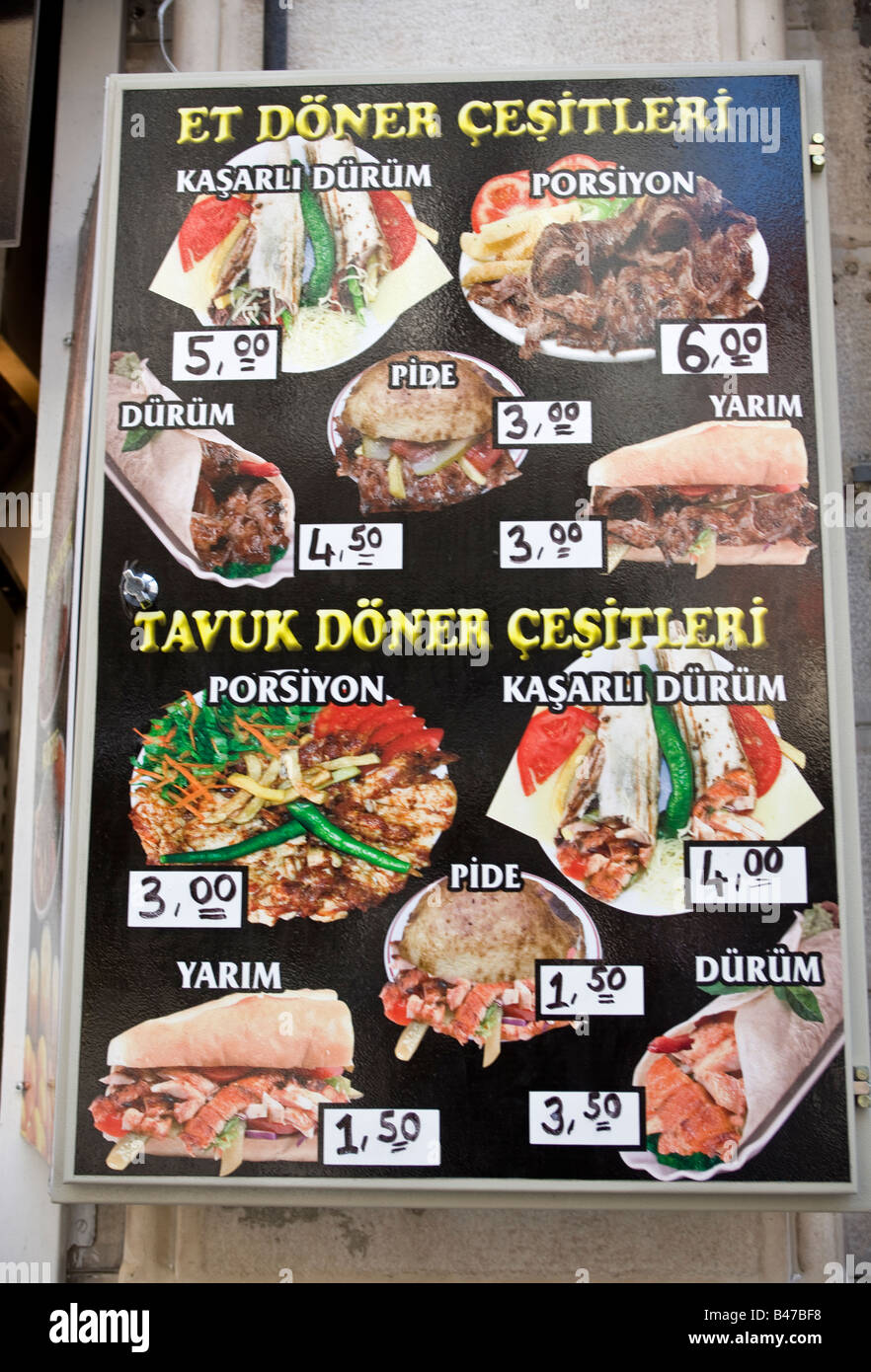 fast food restaurant menu display istanbul turkey stock photo alamy