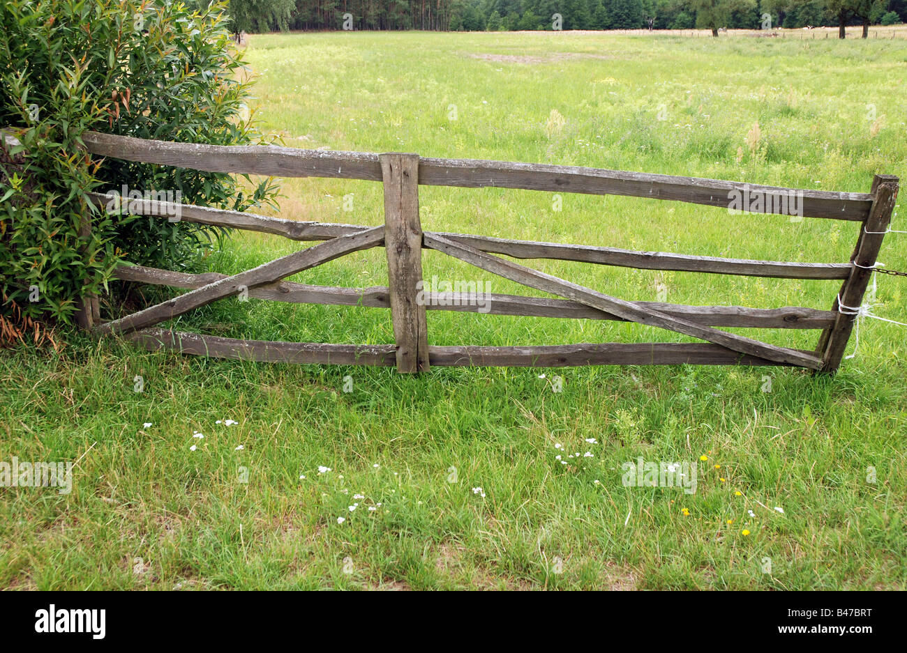 Barbed wire fence and wooden gate on polish countryside Stock Photo Alamy