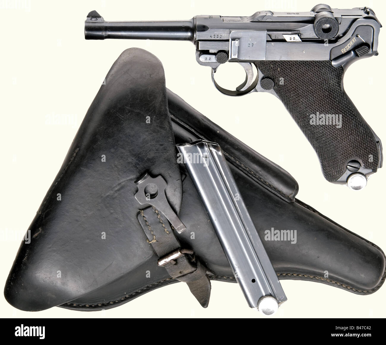 A Pistol 08 Mauser Code S 42 1937 Calibre 9 Mm Parabellum No 4232u Matching Numbers Including Firing Pin Mirrorlike Bore Various Acceptance Marks Eagle And 63 Complete Original Finish With Minimal Wear