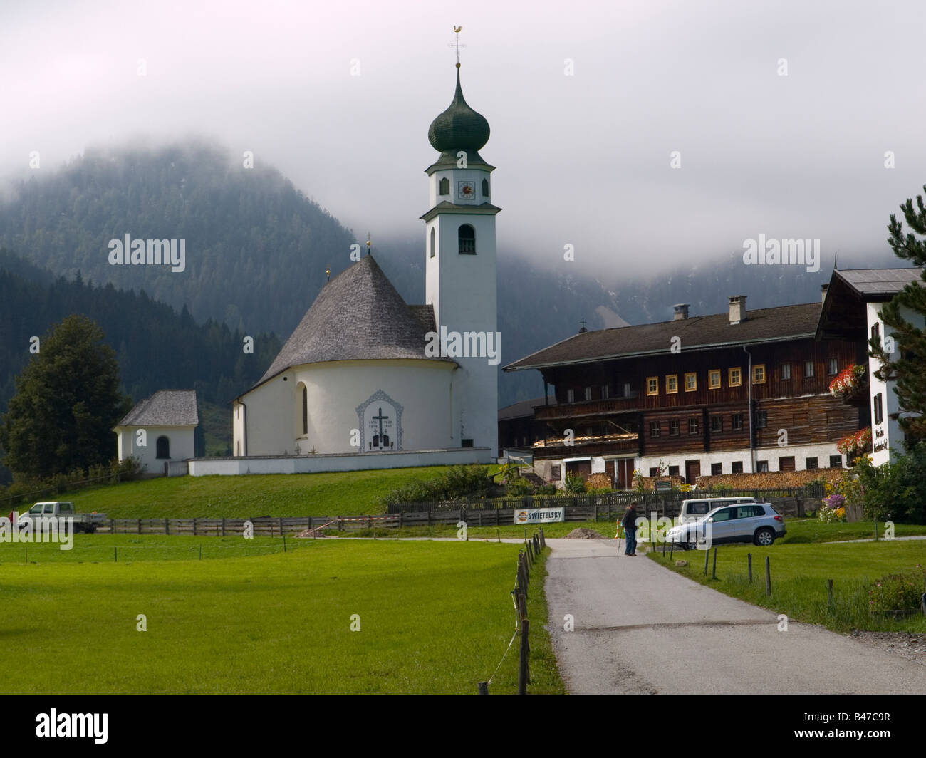 The village centre and church of St Michael in Thierbach Austria Stock