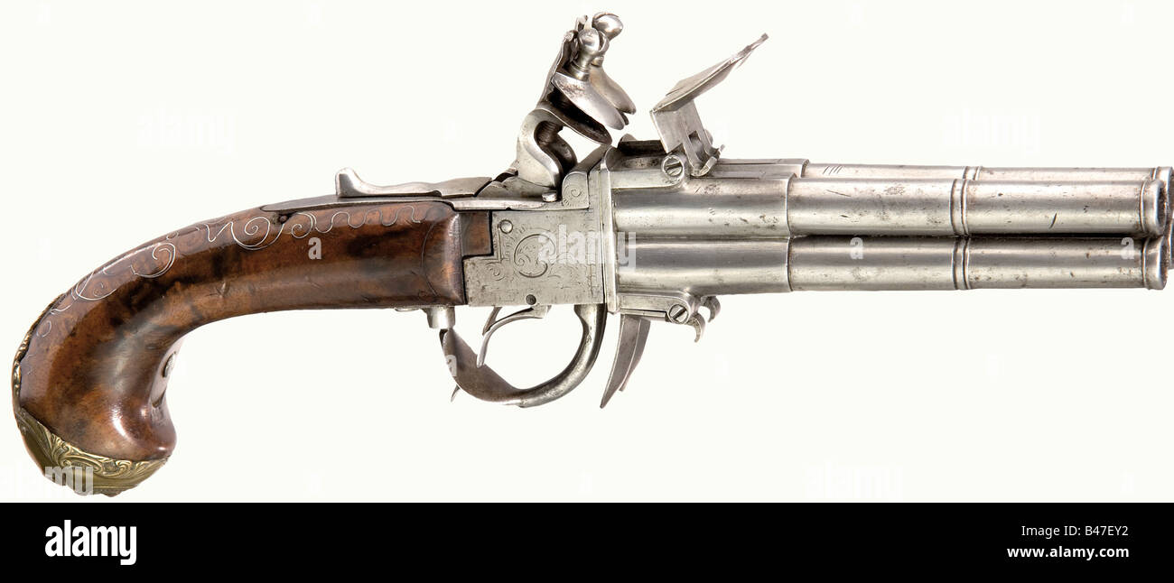 A flintlock pistol with turnover double barrels, Flemish or French