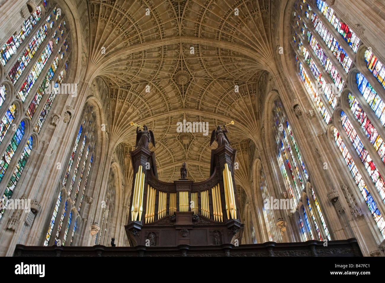 King's College Chapel vaulted ceiling and organ, Cambridge University Cambs GB UK Stock Photo