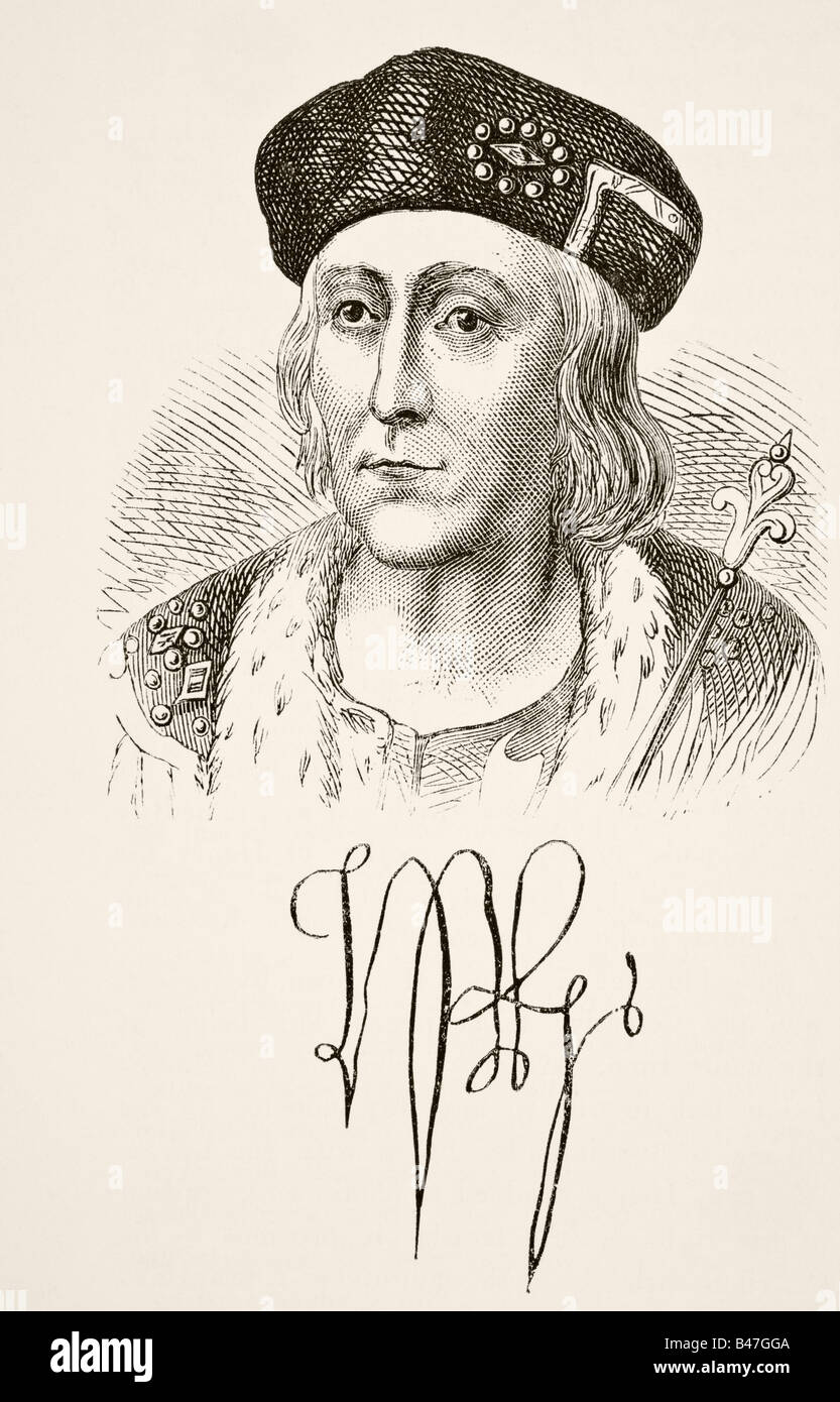 Autograph and portrait of King Henry VII of England, 1457 - 1509. Stock Photo