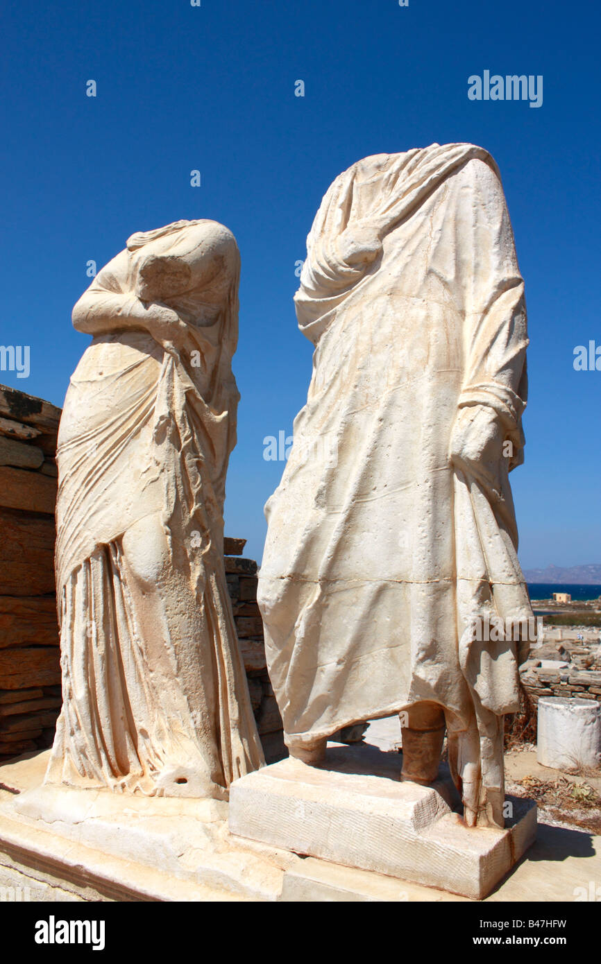 Marble Statues of two women Delos Cyclades Island Greece Stock Photo ...