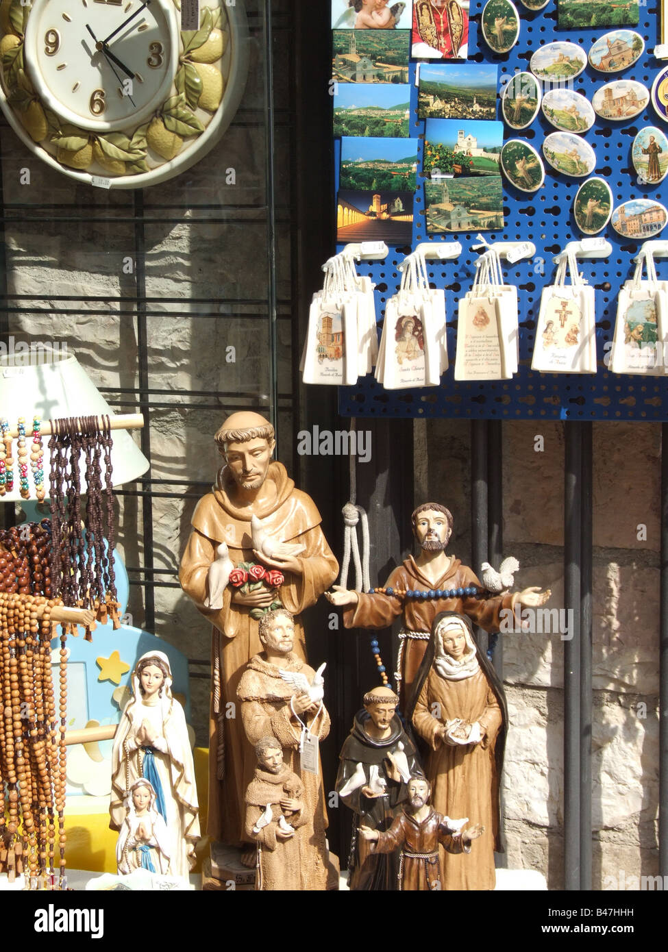 religious trinkets in gift shop in assisi, umbria, italy Stock Photo