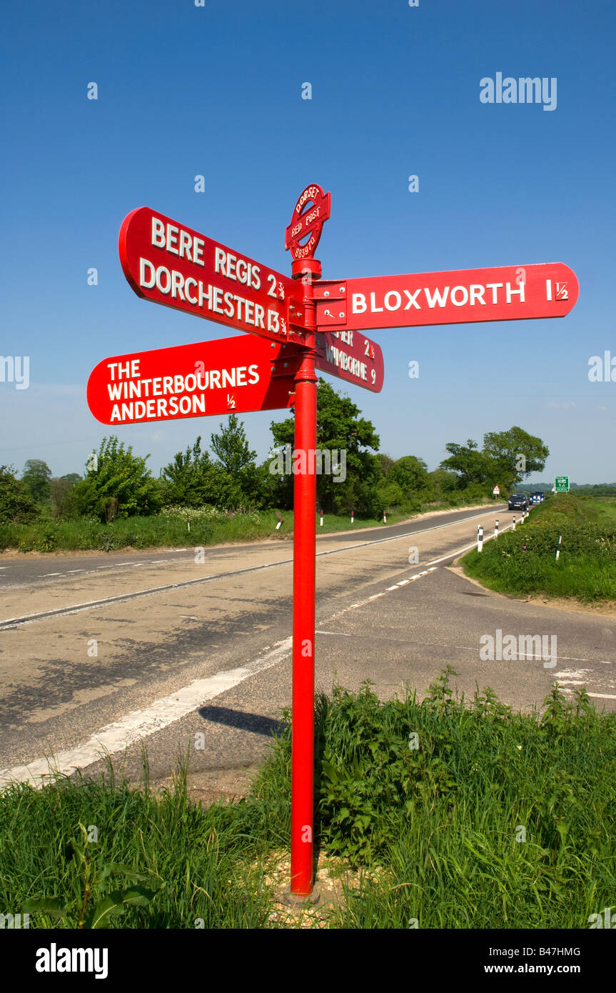 Red signpost in Dorset, England, UK Stock Photo Alamy