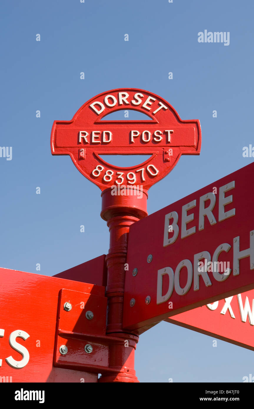 Red signpost in Dorset, England, UK Stock Photo Alamy
